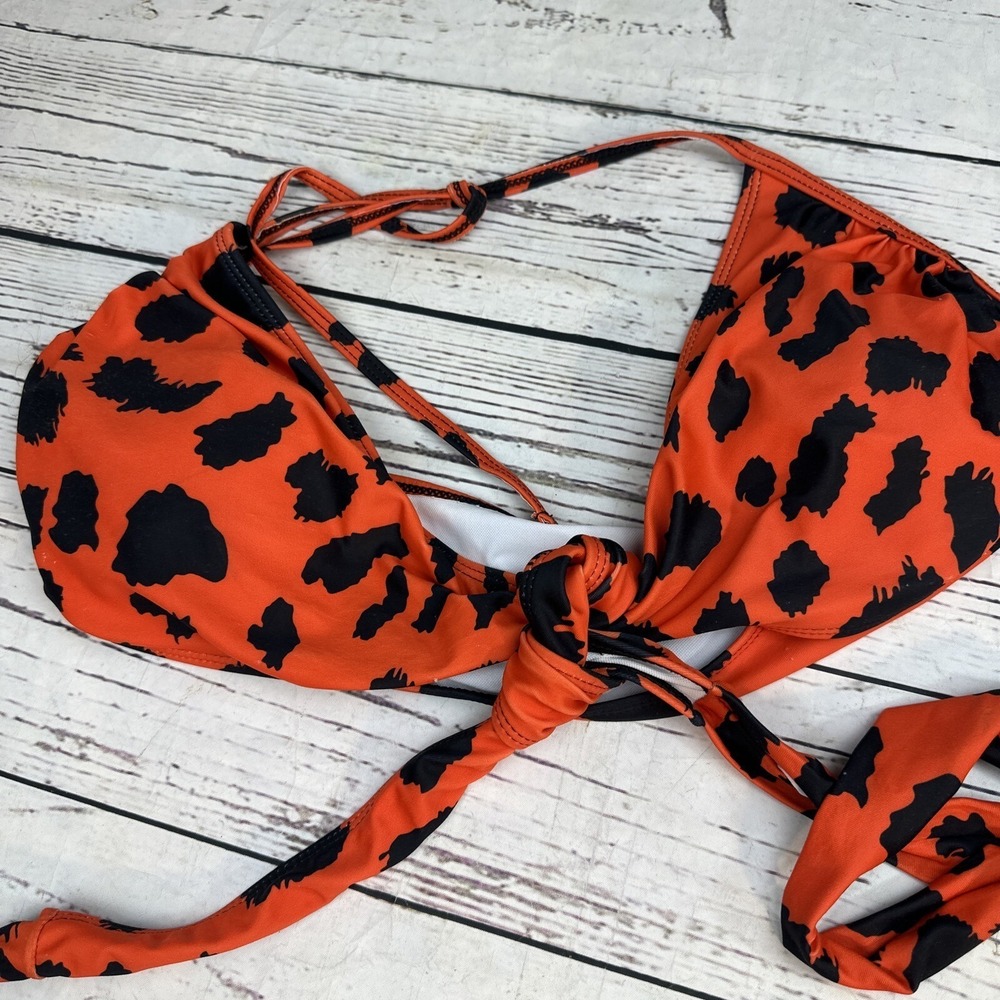 Red Black Leopard Print High Waisted Bikini Set 2 Piece Swimsuit Plus Size 0XL - Picture 4 of 6